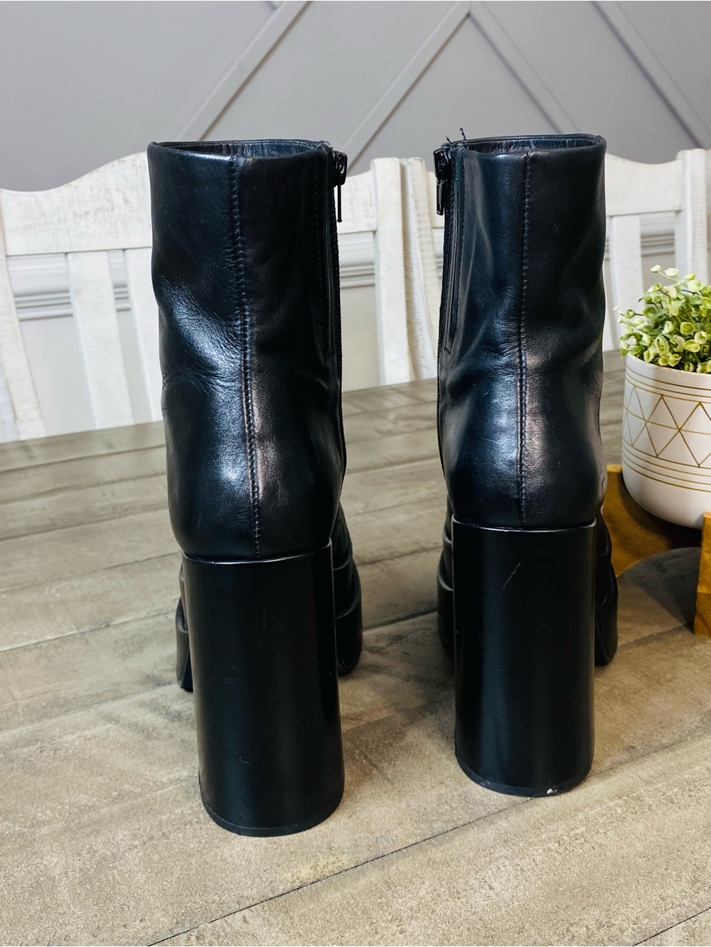 Steve Madden Cobra Black Leather Double Platform Heeled Boots Women's Size 8 - Picture 4 of 9